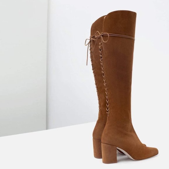 Zara Shoes - Zara Knee high lace back heeled boots